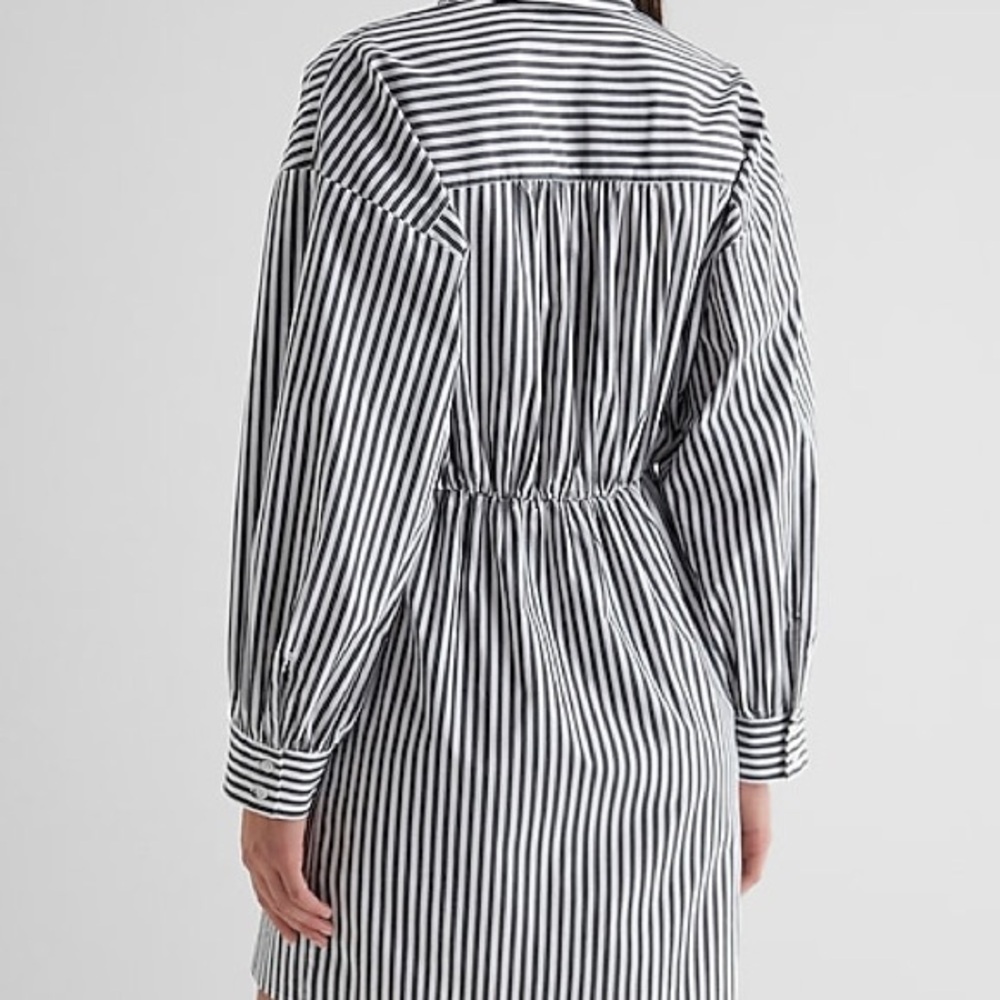 Express Black and White Vertical-Striped Mini Shirt Dress - Picture 4 of 12